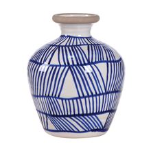 Vaso De Cerâmica Azul E Branco Decorativo 22,5x26,5cm