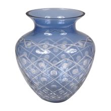 Vaso De Vidro Azul E Branco Decorativo 25x28cm