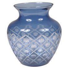 Vaso De Vidro Azul E Branco Decorativo 17x18cm