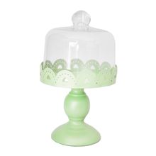Prato Para Doces Coração Verde Claro Com Cúpula 15x21cm 4174