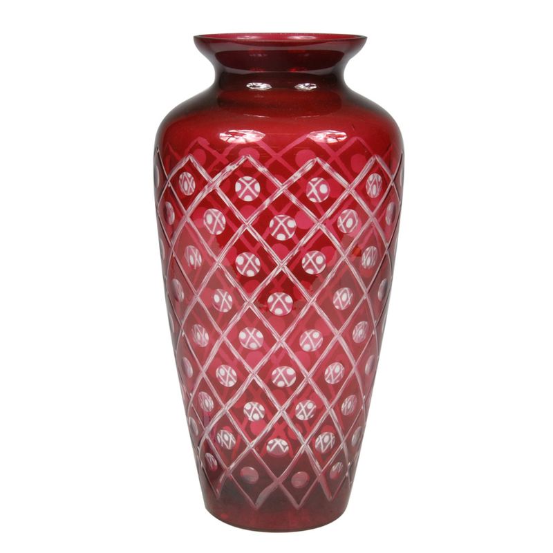 VASO-DE-VIDRO-VERMELHO-E-BRANCO-DECORATIVO-17X32CM