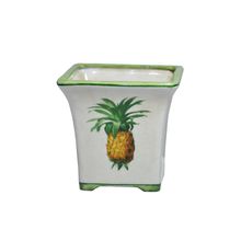 Vaso Quadrado De Cerâmica Desenho Abacaxi
