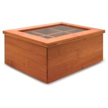 Caixa Porta Chá De Bambu Com Visor E 6 Divisórias