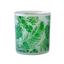 Castiçal De Vidro All Leaves Branco E Verde 7,3x7,3x8cm