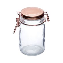 POTE DE VIDRO COOPER FLIP CILINDER 260ML HERMÉTICO C/ TAMPA COBRE