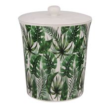 Lixo De Ceramica Com Tampa Estampado Folhas 20x20x22cm