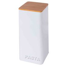 Pote Porta Macarrão De Ferro Branco Com Tampa De Madeira
