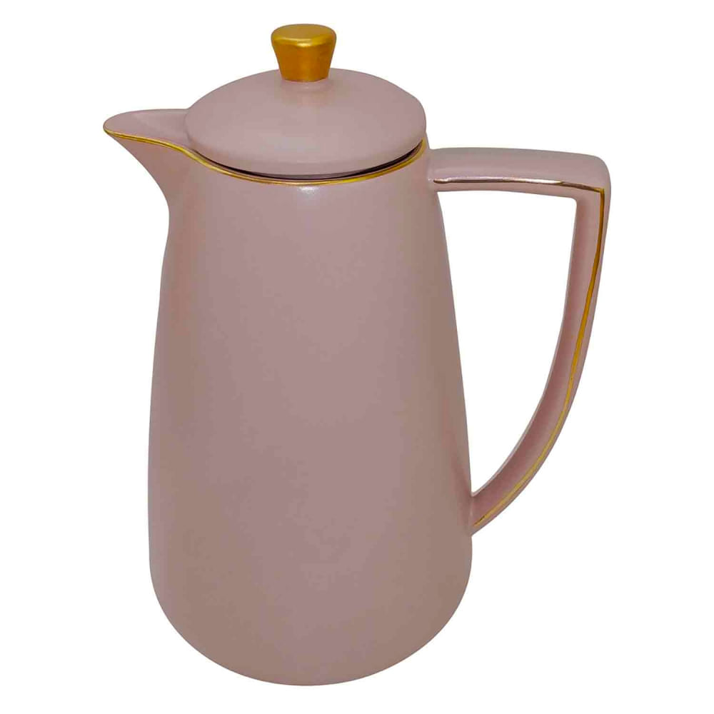 Garrafa Térmica De Porcelana Rose Fosco E Dourado