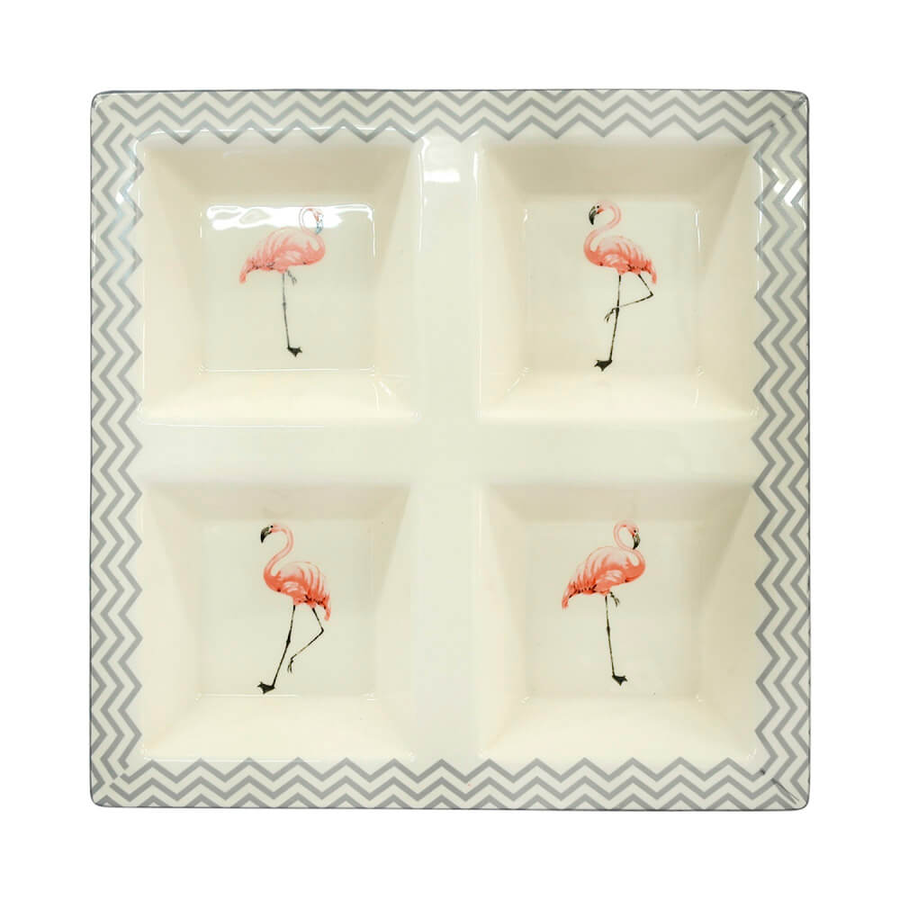 Petisqueira De Cerâmica Flamingos 23x23x3,6cm
