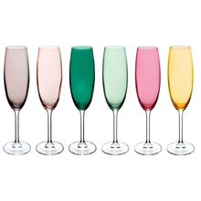 Jogo Com 6 Taças Gastro Para Champagne Coloridas 220ml Em Cristal