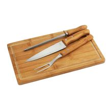 Kit Churrasco Com 4 Peças Em Inox E Bambu