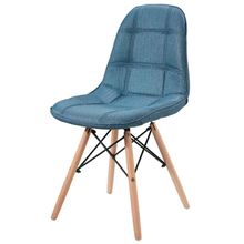 Cadeira Eiffel Em Linho Azul Jeans Base Madeira