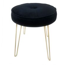 Puff De Metal E Veludo Preto E Dourado