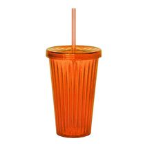 Copo Com Canudo Plástico Vivid Colors Laranja 650ml