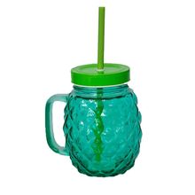 Copo De Vidro Com Canudo Pineapple Verde 540ml