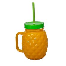Copo De Vidro Com Canudo Pineapple Amarelo 540ml