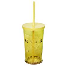 Copo De Vidro Com Canudo Summer Colors Amarelo 500ml