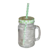 Copo De Vidro Ice Cold Drink Com Canudo E Tampa Verde 450ml