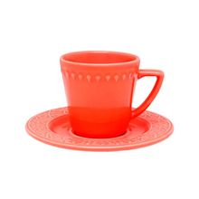 Conjunto Com 6 Xicaras De Cha Mendi Coral 220ml Com Pires