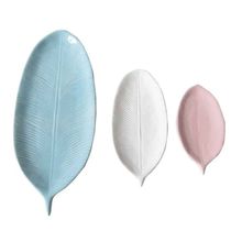 Conjunto Com 3 Bandejas Decorativas Leaves Coloridas De Cerâmica