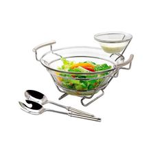 Conjunto Para Salada Perle 4 Peças Em Inox E Vidro