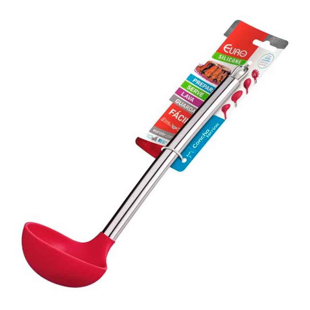 Concha Terrina De Silicone Com Cabo Inox Vermelha