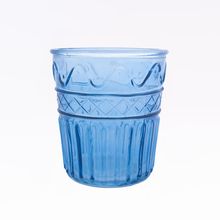 Vaso De Vidro Detalhado Azul 13,5x15,5cm