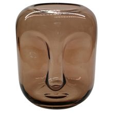 Vaso De Vidro Fume Com Formato De Rosto 17x17x20cm