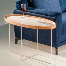 Mesa Lateral Oval X10 90x45x59cm Off White e Amêndoa
