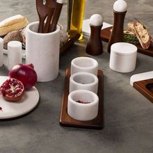 Petisqueira Em Mármore E Madeira 4 Peças Branco