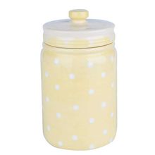 Potiche Ornamental Porcelana Poá Branco e Amarelo