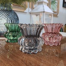 Mini Castiçal Em Vidro Azul Acinzentado 8x8cm