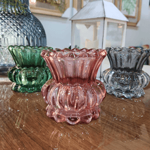 Mini Castiçal Em Vidro Rosê 8x8cm