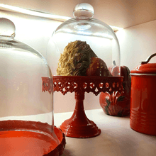 Boleira Metal Vermelho Com Pé E Cúpula De Vidro 16 Cm Ø