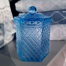 Pote Vidro Hexa Sides Grande Azul 11x11x18.5cm
