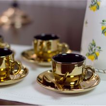Conjunto De 6 Xícaras De Café Versa Em Porcelana Preto E Dourado 90ml