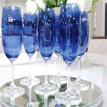 Jogo De 6 Taças Para Champanhe Anna Azul Cobalto Em Cristal Eco 220ml