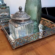 Bandeja De Metal Prata Com Espelho - Enjoy