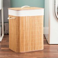 Cesto De Bambu Com Tampa e Alça Claro 30x40x50CM - Mimo Style