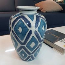 Vaso De Porcelana Geométrico Azul 30x20cm