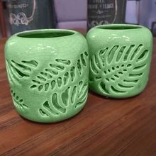 Castiçal De Ceramica Adam Leaves Verde
