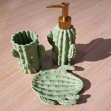 Kit Para Banheiro De Resina Cactos 3 Peças