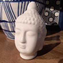 Escultura Decorativa Cerâmica Budha Head Branco