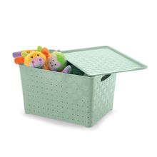 Caixa Quadriculada Com Tampa Menta 22l 38x38x24cm