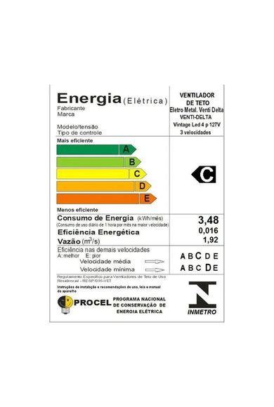 Ventilador de Teto Vintage Led Preto com 4 Pás Mogno 127V Venti Delta