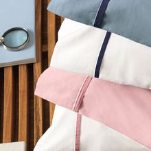 Jogo de Cama 3 Peças Liam Branco Filete Marinho Queen 180 Fios 1,58M x 1,98M  Karsten