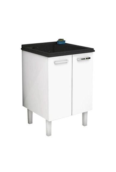 Gabinete Para Lavanderia Branco Em Aço Com Tanque Preto 91x57x56cm Cozimax