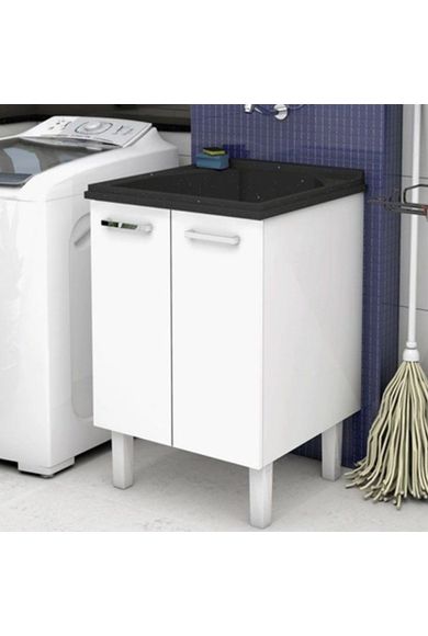 Gabinete Para Lavanderia Branco Em Aço Com Tanque Preto 91x57x56cm Cozimax