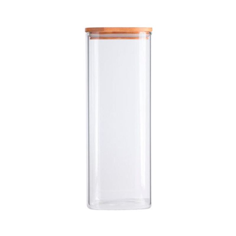 Pote-De-Mantimentos-Vidro-Flat-Quadrado-19L-Com-Tampa-Em-Bambu-Oikos