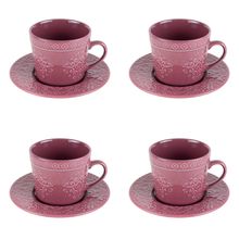 Conjunto 4 Xícaras De Café De Porcelana Com Pires Tiles Lilac 80ml Wolff